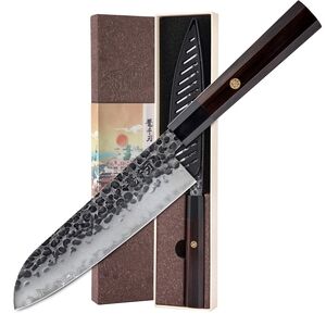 Hammered Steel Chef Knife with Dark Handle